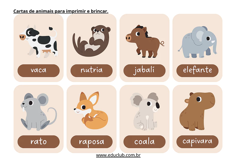 Cartas de animais para imprimir e brincar | Educlub